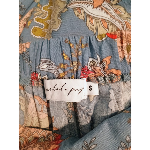 Petal & Pup Blue Floral Paisley Print Wide Leg Flowy Pull-On Cropped Pants Sz S - Picture 4 of 5